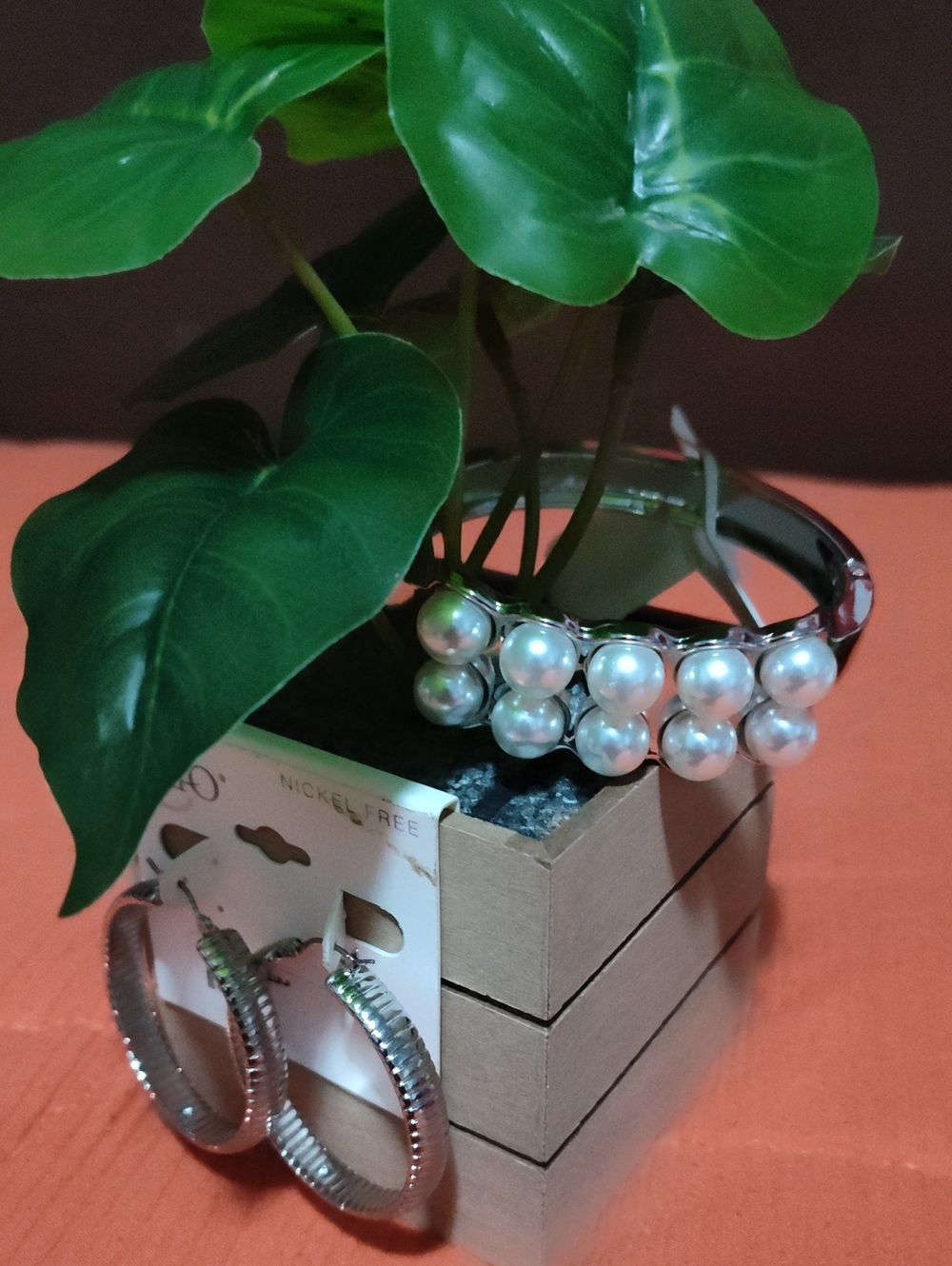 Cato Silver-Tone Pearl Cluster Bangle Bracelet